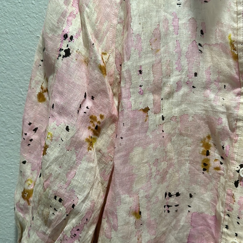 ALEXIS Intermix distressed-finish pink linen button down shirt blouse top M - Picture 8 of 8